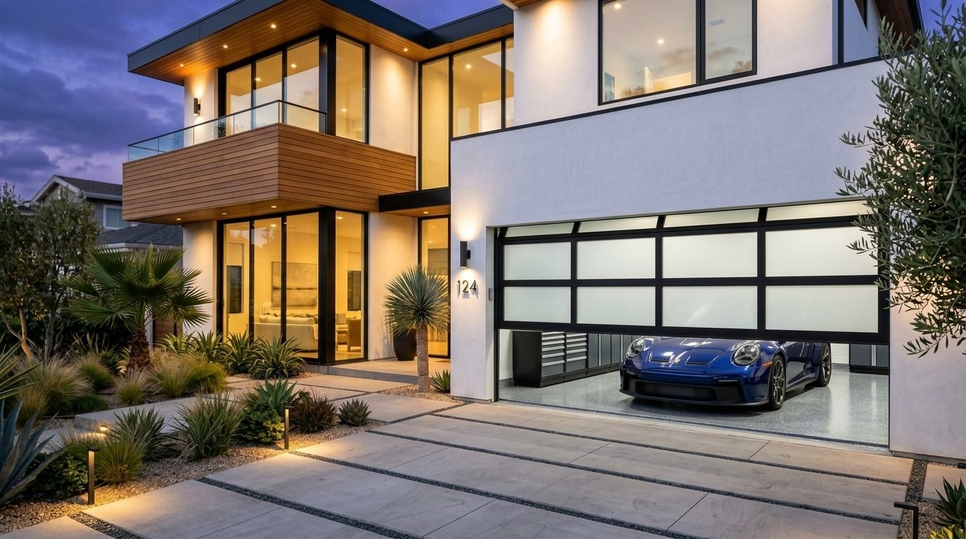 Ross Garage Door Service Garage Door Gliding Open Revealing Warm Illuminated Interior